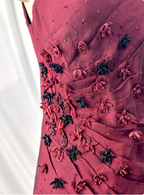 Vintage Burgundy 3D Beaded Flower Square Neck Chiffon Long Formal Prom Dress