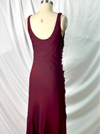 Vintage Burgundy 3D Beaded Flower Square Neck Chiffon Long Formal Prom Dress