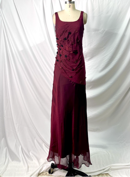 Vintage Burgundy 3D Beaded Flower Square Neck Chiffon Long Formal Prom Dress Main image