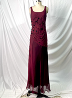 Vintage Burgundy 3D Beaded Flower Square Neck Chiffon Long Formal Prom Dress