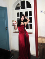 Vintage Burgundy A-Line Strapless Satin Long Formal Prom Dress