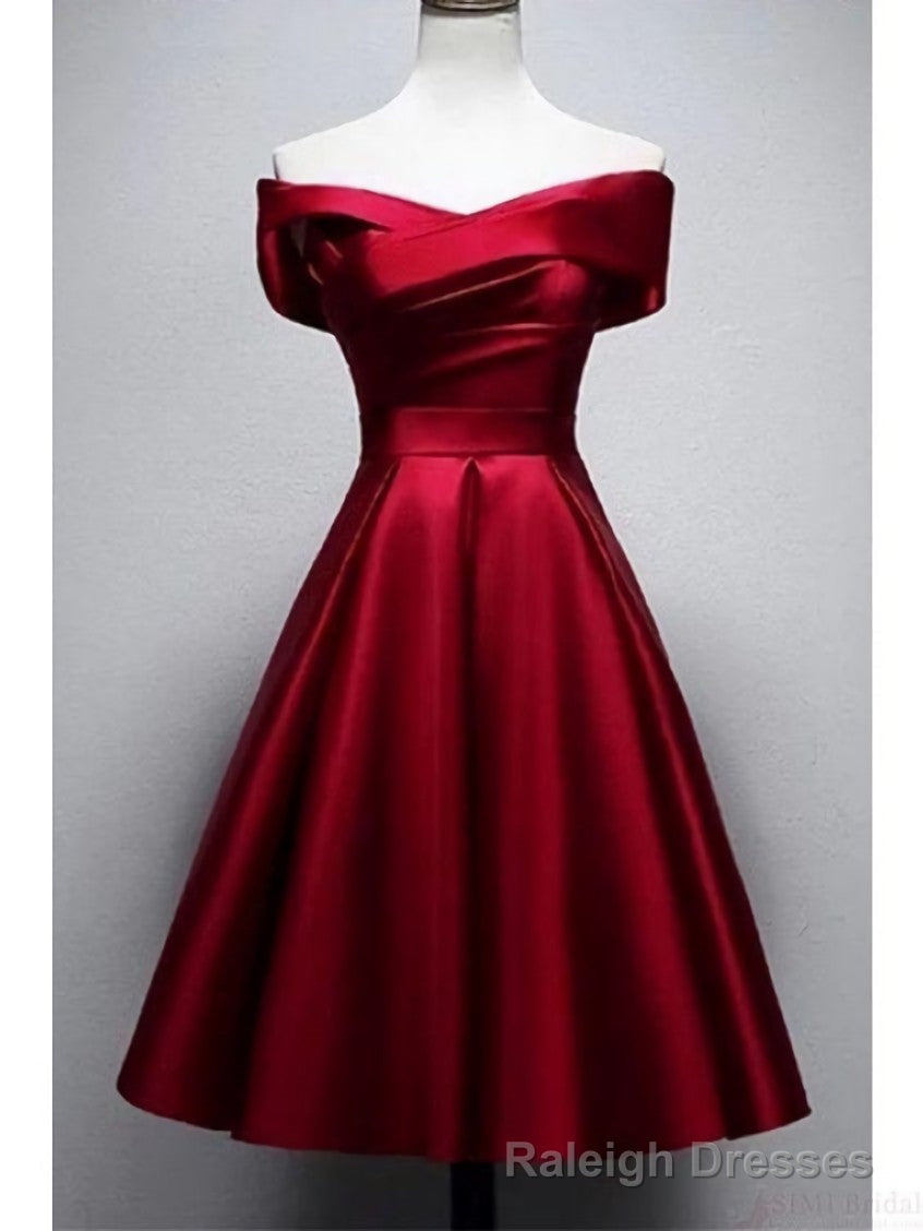 Vintage Burgundy Knee Length Satin Homecoming Dresses Main image