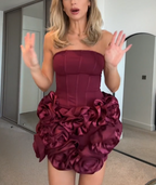 Vintage Burgundy Satin Pleated Mini Homecoming Dresses Cocktail Dresses