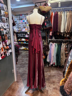 Vintage Burgundy Spaghetti Strap Halter Neck Satin Long Formal Prom Dress
