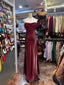 Vintage Burgundy Spaghetti Strap Halter Neck Satin Long Formal Prom Dress