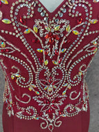 Vintage Burgundy Spaghetti Strap V-Neck Beaded Chiffon Long Formal Prom Dress