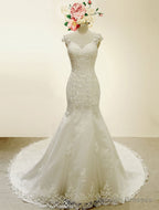 Vintage Cap Sleeves Lace Mermaid Wedding Dress