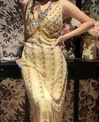 Vintage Champagne Gold Mermaid V-Neck Sequined Formal Prom Dress