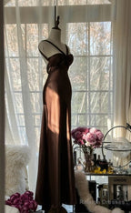 Vintage Chocolate Mermaid Sweetheart Neck Satin Long Prom Dress Elegant Evening Gown