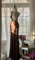 Vintage Chocolate Mermaid Sweetheart Neck Satin Prom Dresses Long Elegant Prom Gowns