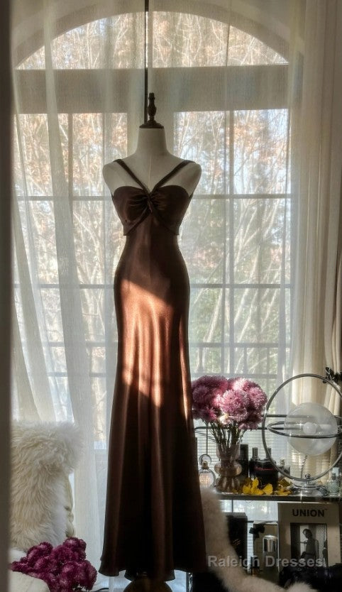 Vintage Chocolate Mermaid Sweetheart Neck Satin Long Prom Dress Elegant Evening Gown