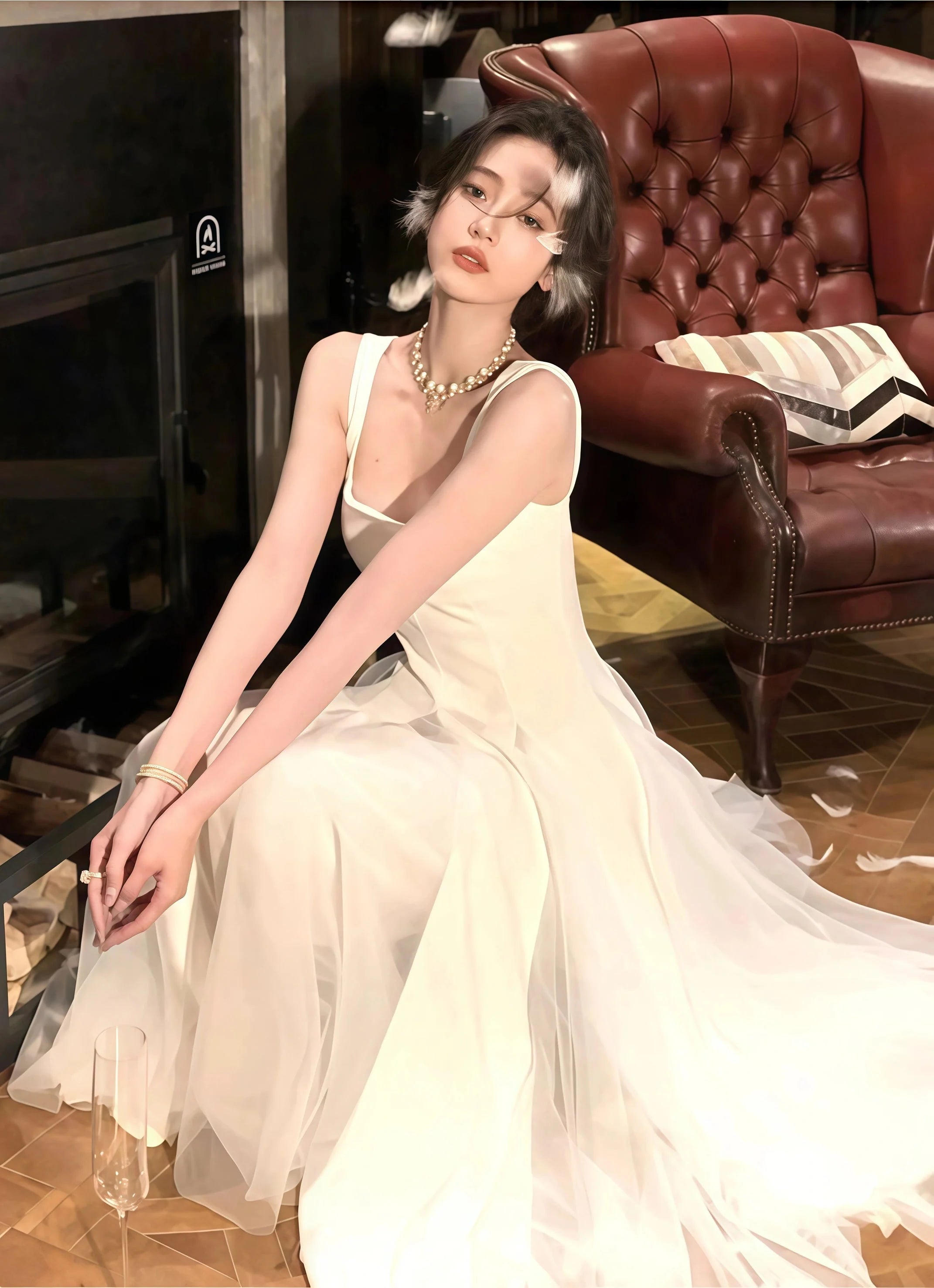 Vintage & Classic Ivory Chiffon Prom Dress