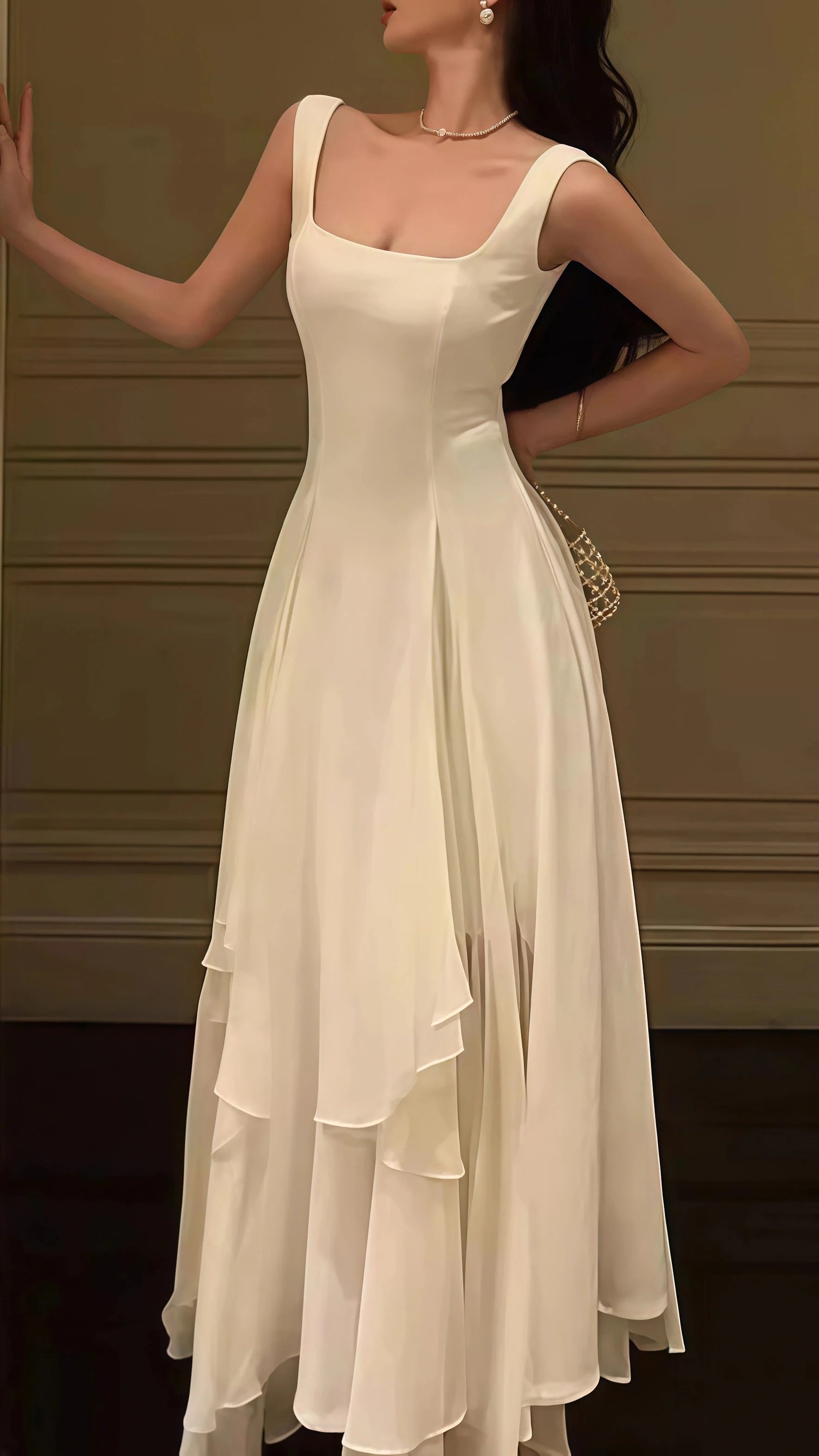 Vintage & Classic Ivory Chiffon Prom Dress