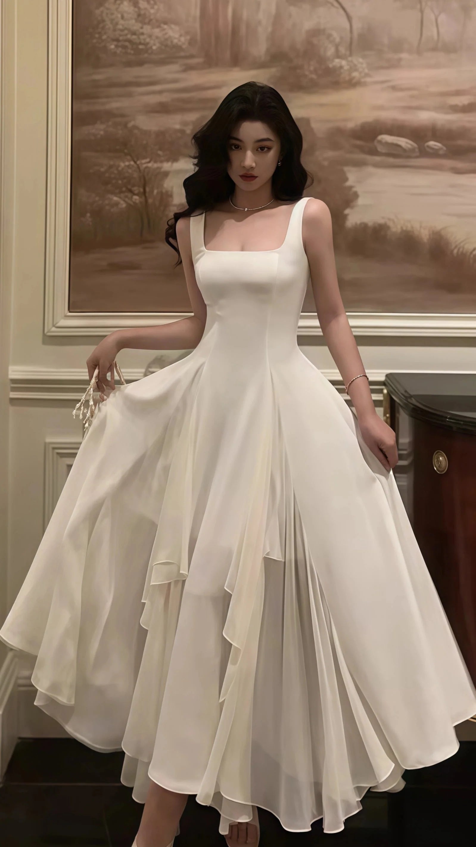 Vintage & Classic Ivory Chiffon Prom Dress