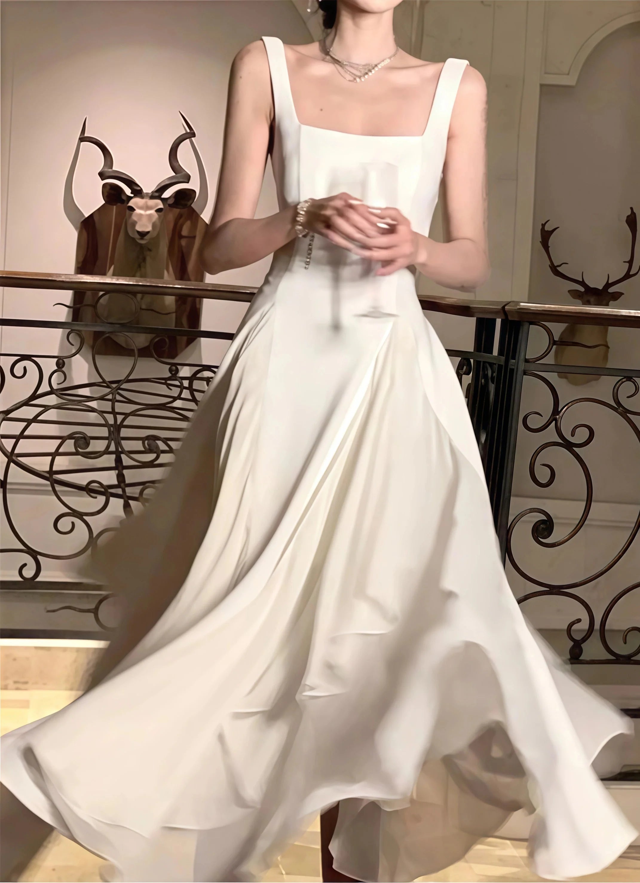 Vintage & Classic Ivory Chiffon Prom Dress