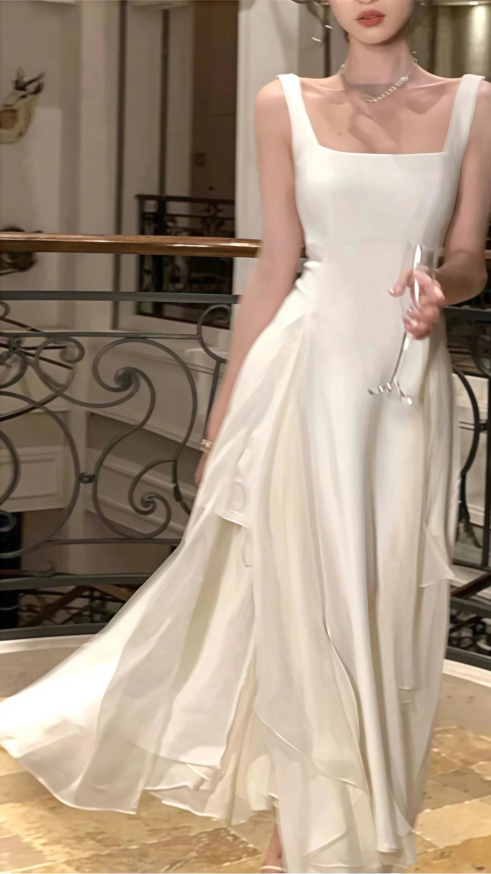 Vintage & Classic Ivory Chiffon Prom Dress