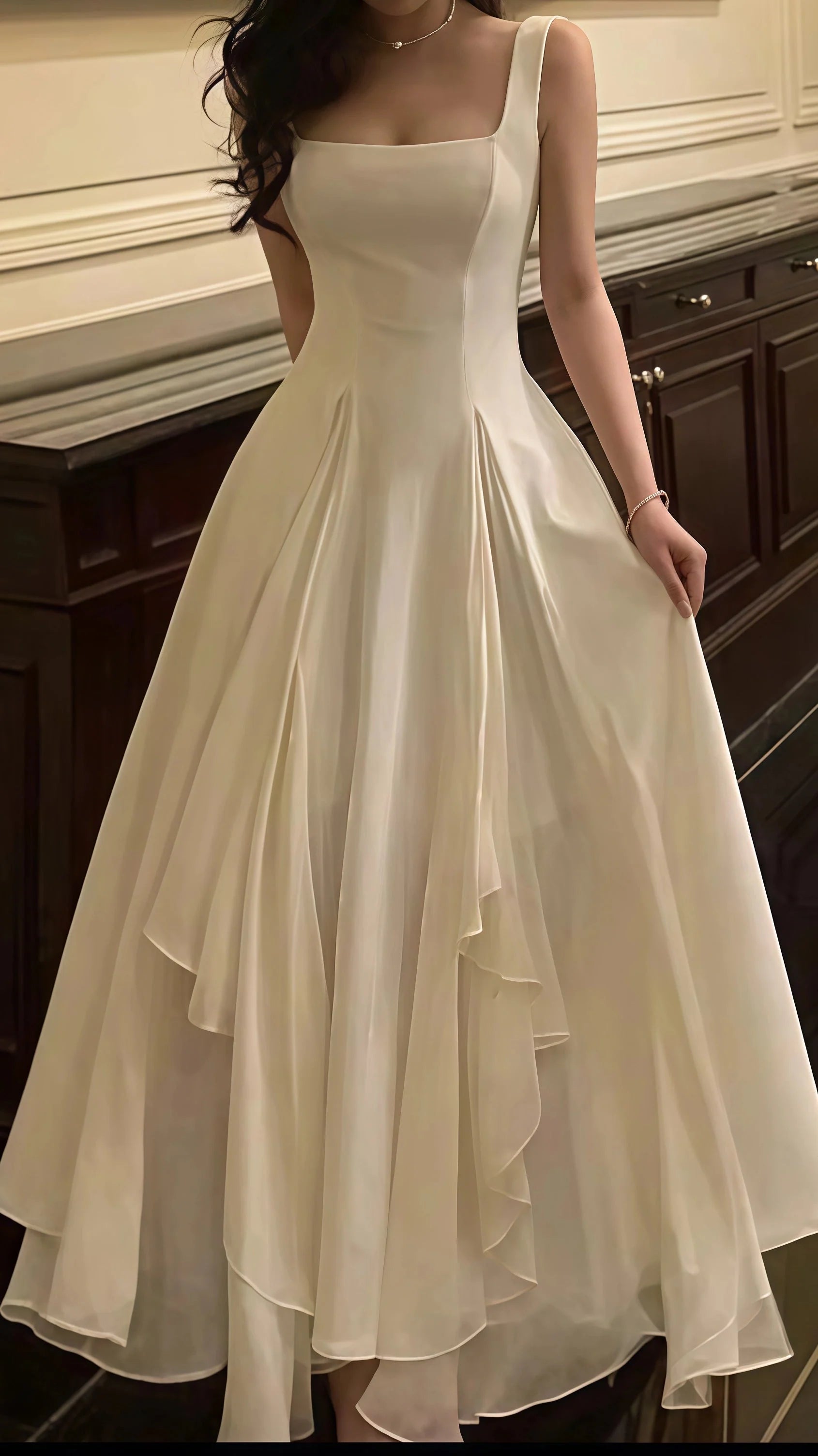 Vintage & Classic Ivory Chiffon Prom Dress