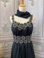 Vintage Court Black Embroidery Circular Pattern Black Diamond Chiffon Long Formal Prom Dress