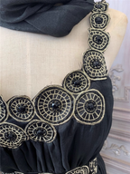 Vintage Court Black Embroidery Circular Pattern Black Diamond Chiffon Long Formal Prom Dress