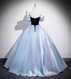 Vintage Court Blue Off-Shoulder Bow Velvet Satin Long Ball Gown Prom Dress Sweet 16 Dress