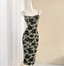 Vintage Dark Green Base Black Rose Printed Slim-Fit Spaghetti Strap Satin Formal Prom Dress