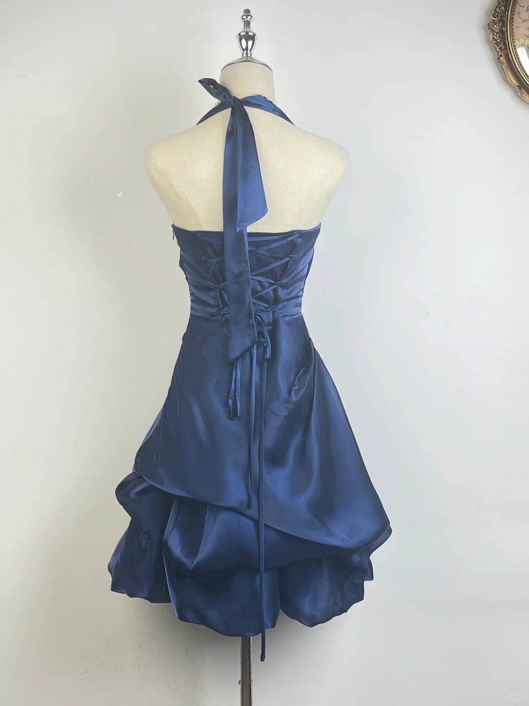 Vintage Dark Green Halter Neck Floral Mini Homecoming Dresses