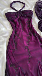 Vintage Dark Purple Halter-Neck Beaded Ruffled Charming Prom Dresses Prom Dresses Prom Dresses