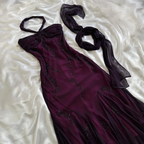 Vintage Dark Purple Halter-Neck Beaded Ruffled Charming Prom Dresses Prom Dresses Prom Dresses