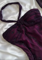 Vintage Dark Purple Halter-Neck Beaded Ruffled Charming Prom Dresses Prom Dresses Prom Dresses