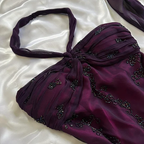 Vintage Dark Purple Halter-Neck Beaded Ruffled Charming Prom Dresses Prom Dresses Prom Dresses