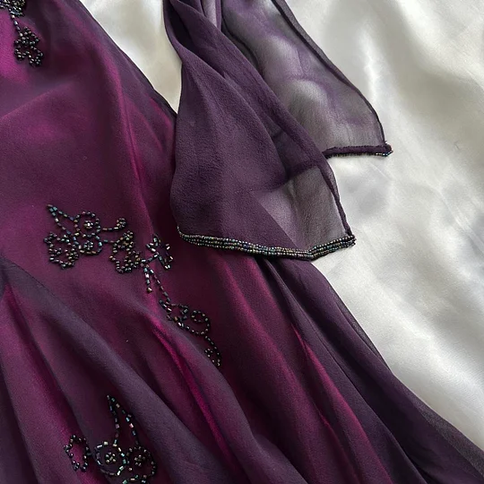 Vintage Dark Purple Halter-Neck Beaded Ruffled Charming Prom Dresses Prom Dresses Prom Dresses