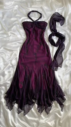 Vintage Dark Purple Halter-Neck Beaded Ruffled Charming Prom Dresses Prom Dresses Prom Dresses