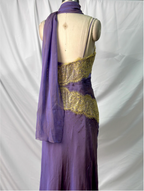 Vintage Deep Purple Gold Lace Thin Strap V-Neck Chiffon Long Formal Prom Dress