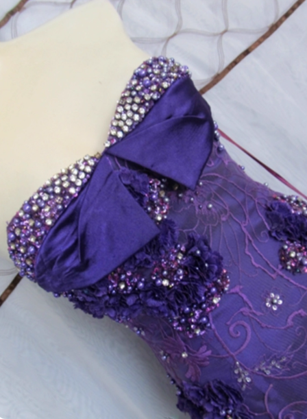 Vintage Deep Purple Mermaid Strapless 3D Floral Beaded Tulle Long Formal Prom Dress Secondary image