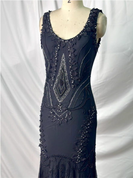 Vintage Elegant Black Mermaid Asymmetrical Hem Beaded Chiffon Long Formal Prom Dress