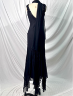 Vintage Elegant Black Mermaid Asymmetrical Hem Beaded Chiffon Long Formal Prom Dress
