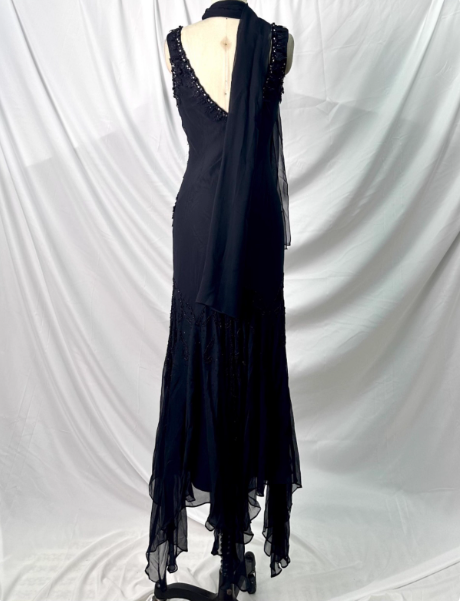 Vintage Elegant Black Mermaid Asymmetrical Hem Beaded Chiffon Long Formal Prom Dress