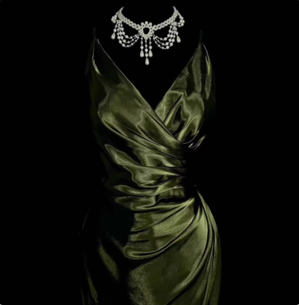 Vintage Emerald Green V-Neck Ruffled Satin Long Formal Prom Dress