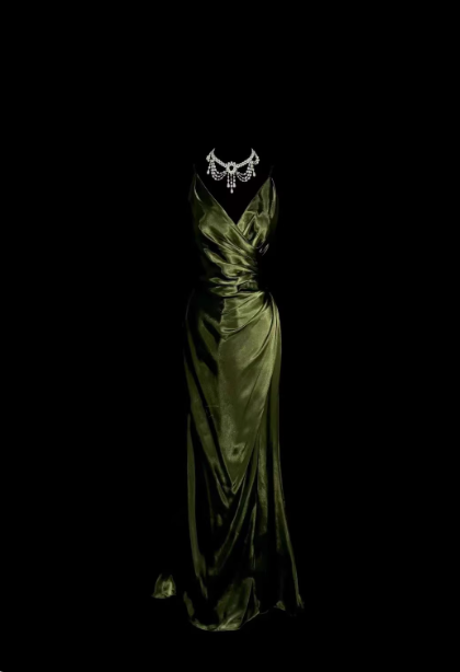Vintage Emerald Green V-Neck Ruffled Satin Long Formal Prom Dress