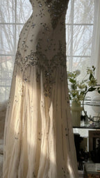 Vintage Prom Dress Light Champagne Long Sleeveless Prom Gown