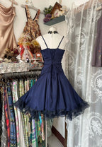Vintage Fashion Ball Gowns Navy Blue Short Length Homecoing Birthday Dresses Cocktail Dress