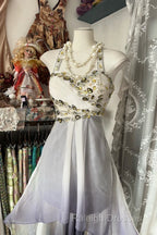 Vintage Fashion High Low Halter Ombre Gray Chiffon Evening Dress Prom Dresses