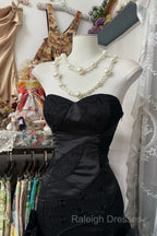 Vintage Fashion Mermaid Sweetheart Black Floor Length Prom Dresses