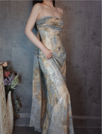 Vintage Fitted Spaghetti Strap Sequined Long Formal Prom Dress