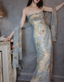 Vintage Fitted Spaghetti Strap Sequined Long Formal Prom Dress