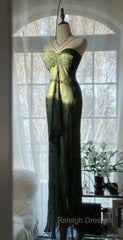 Vintage Forest Green Prom Dress For Party&Quinceanera-Elegant Spaghetti Straps Glitter Beaded Evening Gown