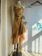 Vintage Gold-Brown Irregular Strap Pleated Satin Formal Prom Dress