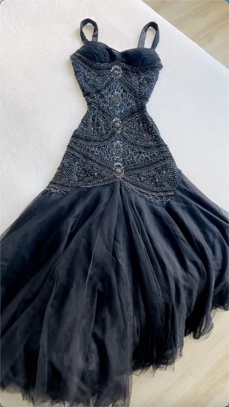 Vintage Gorgeous A-Line StraP Beaded Ivory Chiffon Prom Dresses Prom Dresses