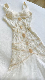 Vintage Gorgeous A-Line StraP Beaded Ivory Chiffon Prom Dresses Prom Dresses