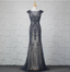 Vintage Gradient Grey-Blue Mermaid Crew Neck Beaded Sequin Tulle Long Formal Prom Dress